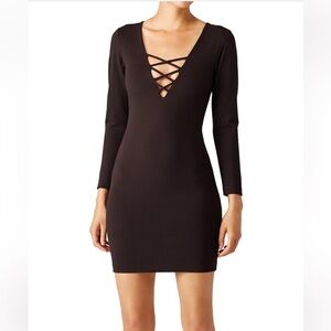 Amanda Uprichard Criss-Cross Deep V Sheath Dress Black Size Small